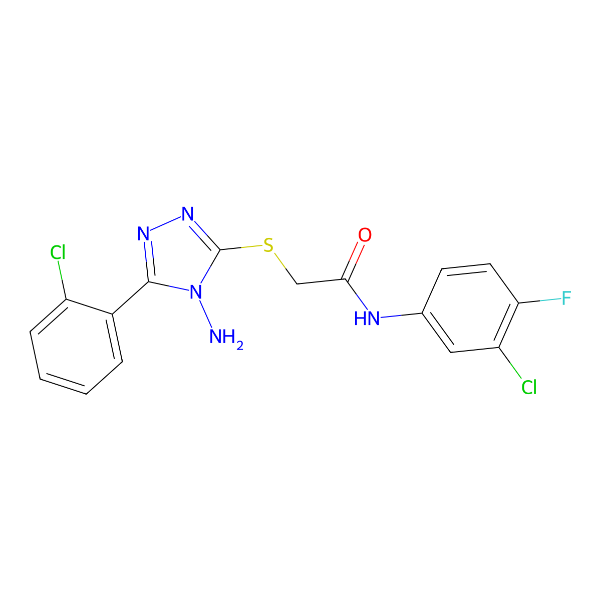 2-((4-amino-5-(2-chlorophenyl)-4H-1,2,4-triazol-3-yl)thio)-N-(3-chloro-4-fluorophenyl)acetamide molecular structure, CAS 768376-85-8