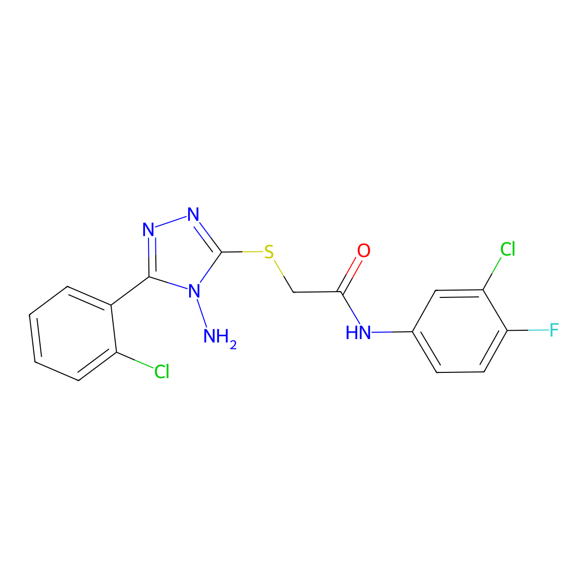 2-((4-amino-5-(2-chlorophenyl)-4H-1,2,4-triazol-3-yl)thio)-N-(3-chloro-4-fluorophenyl)acetamide molecular structure, CAS 768376-85-8