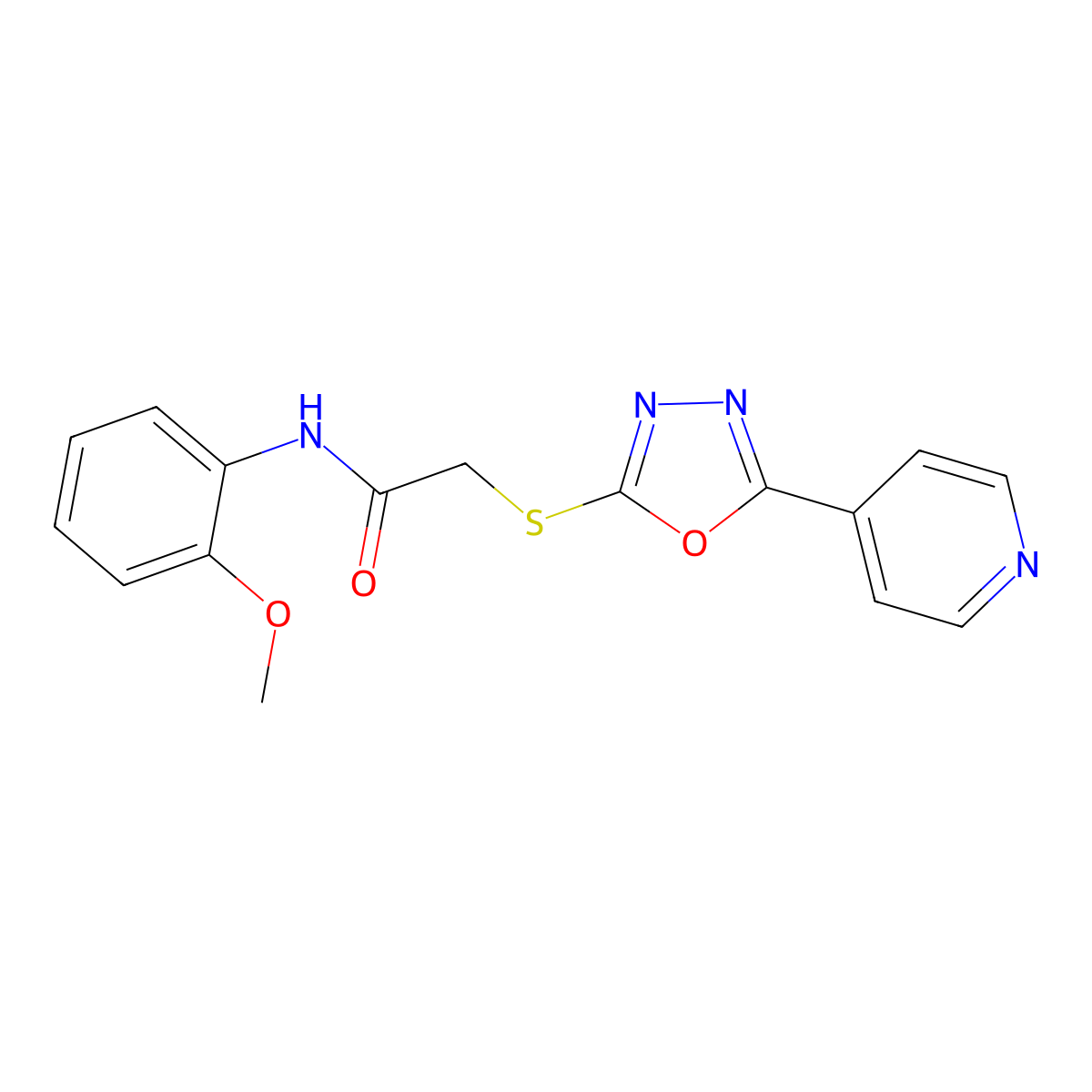 N-(2-methoxyphenyl)-2-{[5-(pyridin-4-yl)-1,3,4-oxadiazol-2-yl]sulfanyl}acetamide molecular structure, CAS 768379-91-5