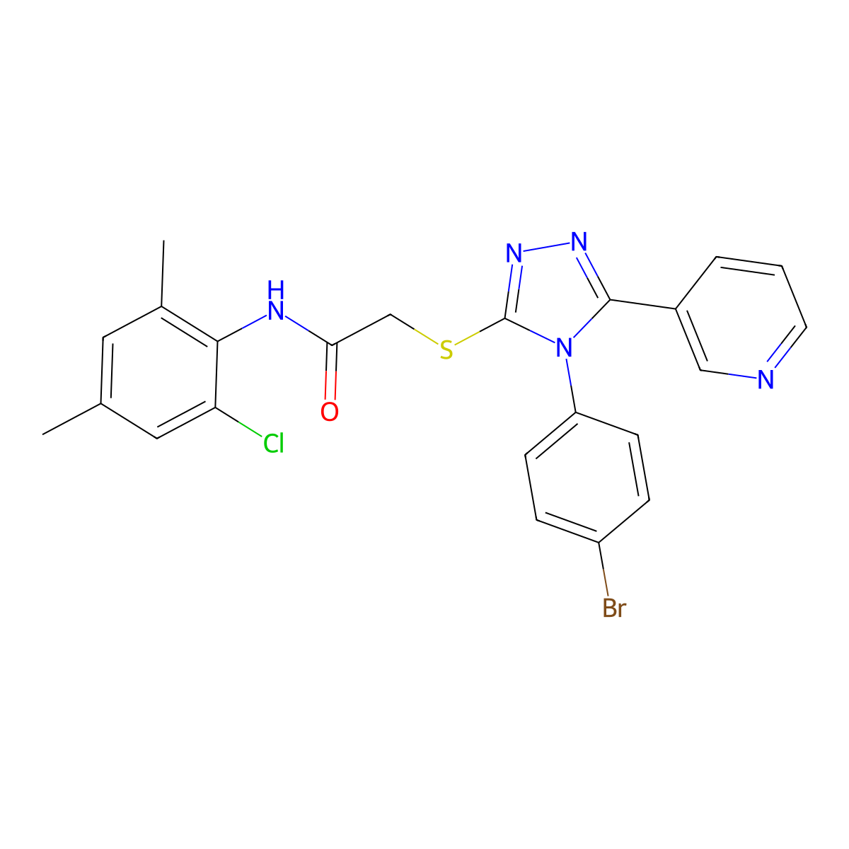 2-{[4-(4-bromophenyl)-5-(pyridin-3-yl)-4H-1,2,4-triazol-3-yl]sulfanyl}-N-(2-chloro-4,6-dimethylphenyl)acetamide molecular structure, CAS 768380-49-0