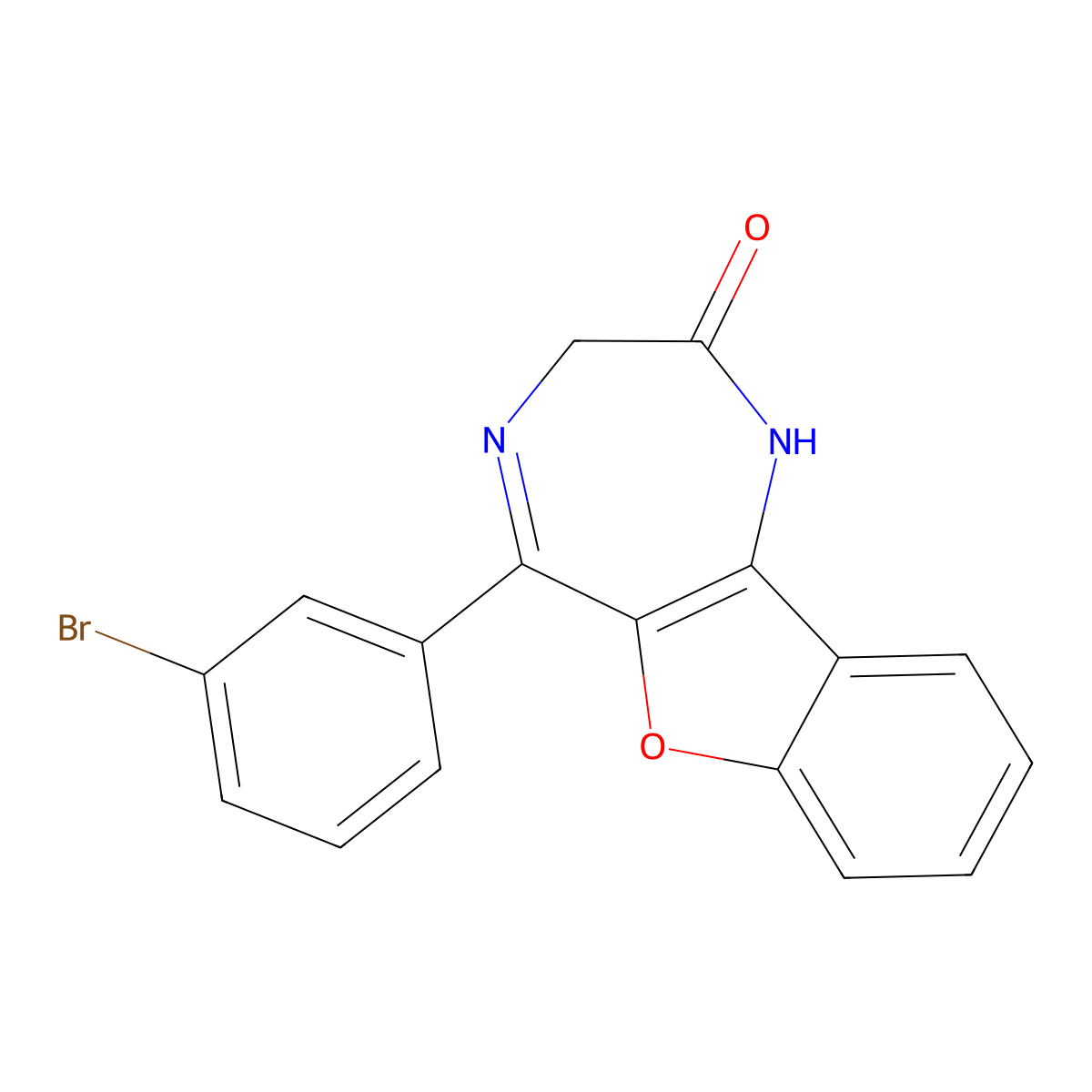 5-(3-bromophenyl)-1,3-dihydro-2H-benzofuro(3,2-e)-1,4-diazepin-2-one molecular structure, CAS 768404-03-1