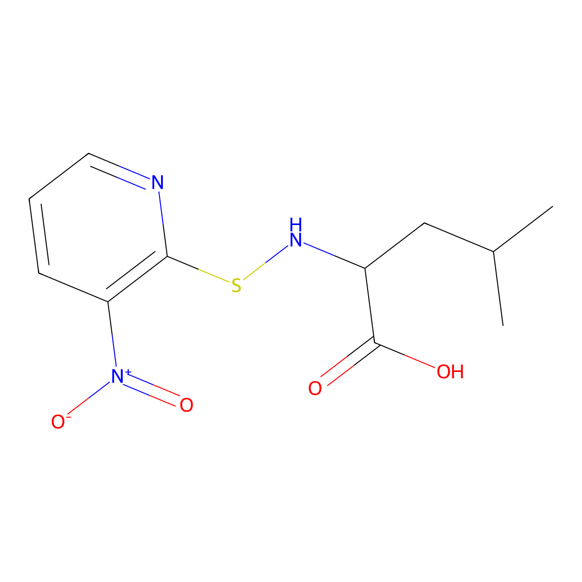 (2S)-4-methyl-2-[(3-nitropyridin-2-yl)sulfanylamino]pentanoic acid molecular structure, CAS 76863-77-9