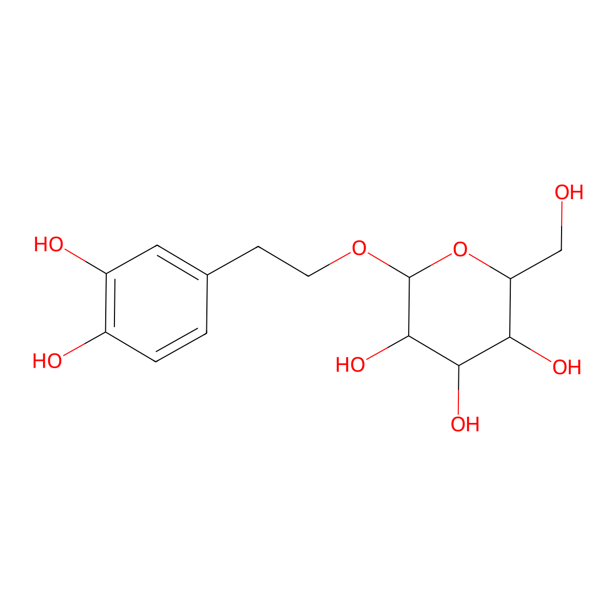 2-(3,4-Dihydroxyphenyl)ethyl beta-D-glucopyranoside molecular structure, CAS 76873-99-9