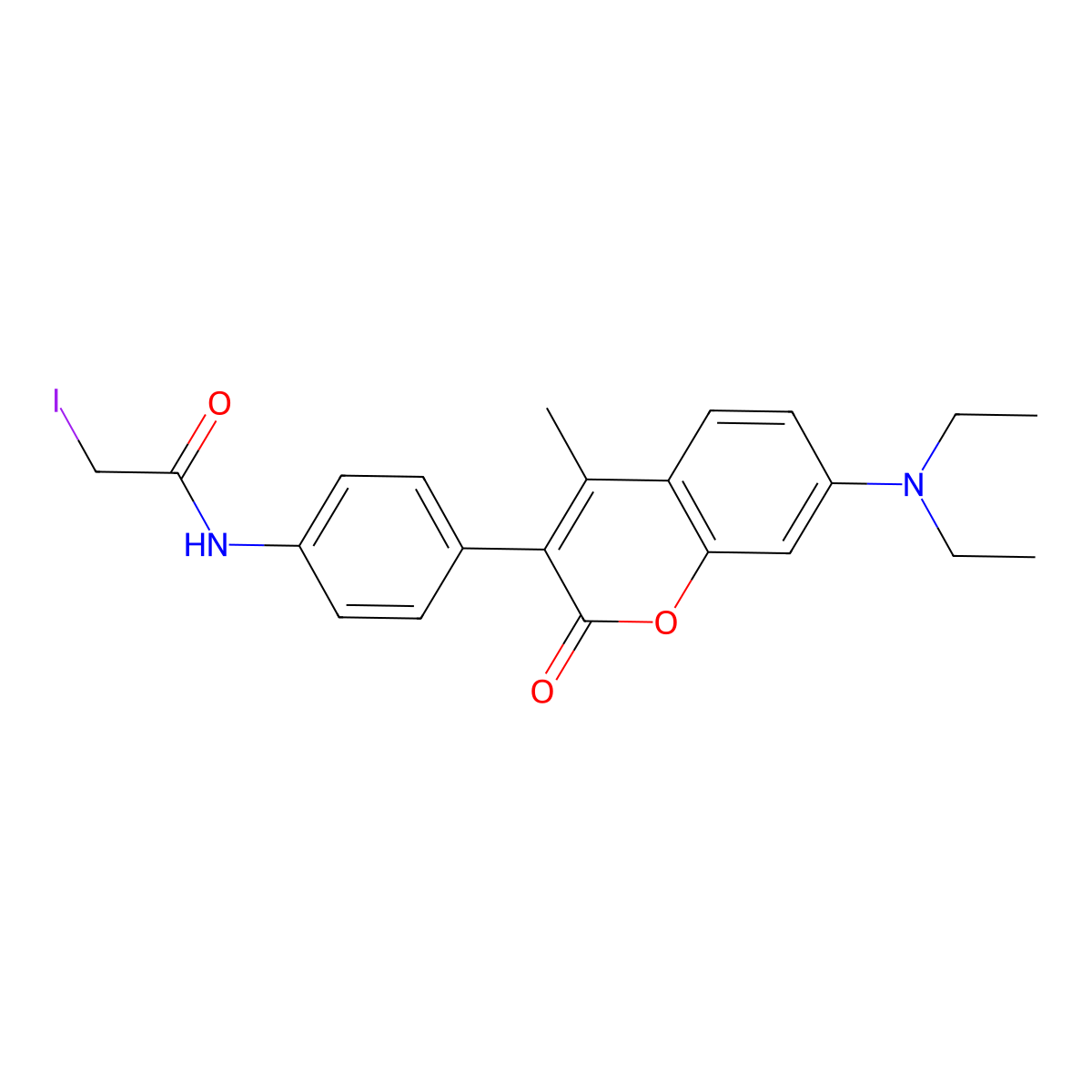 N-(4-(7-diethylamino 4-methylcoumarin-3-yl)phenyl)iodoacetamide molecular structure, CAS 76877-34-4