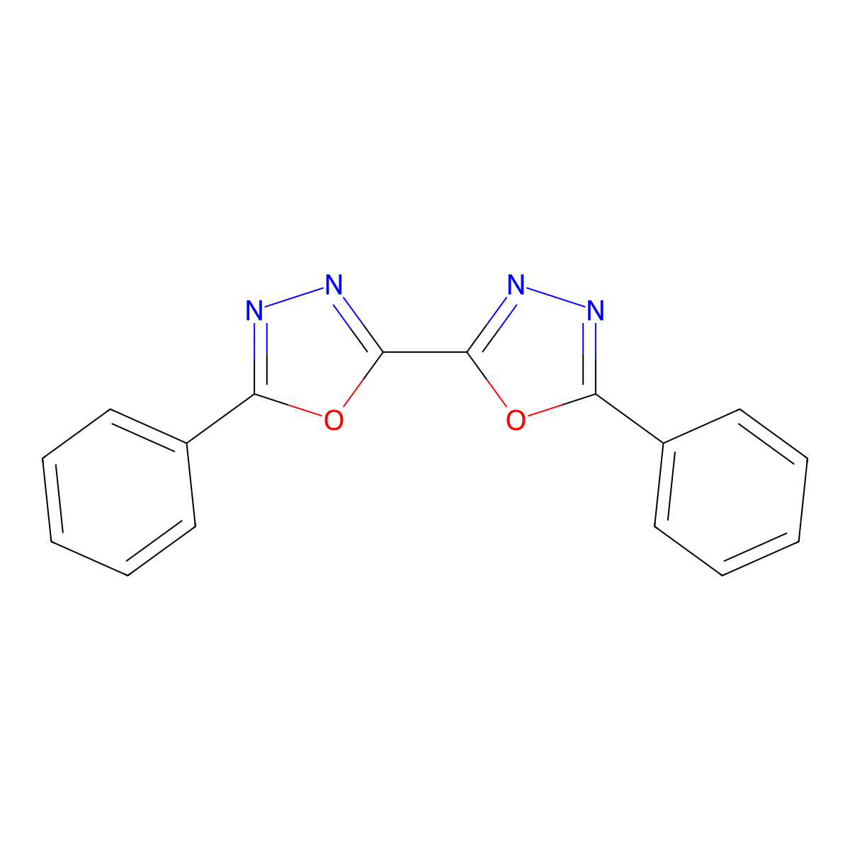 2-Phenyl-5-(5-phenyl-1,3,4-oxadiazol-2-yl)-1,3,4-oxadiazole molecular structure, CAS 7688-27-9