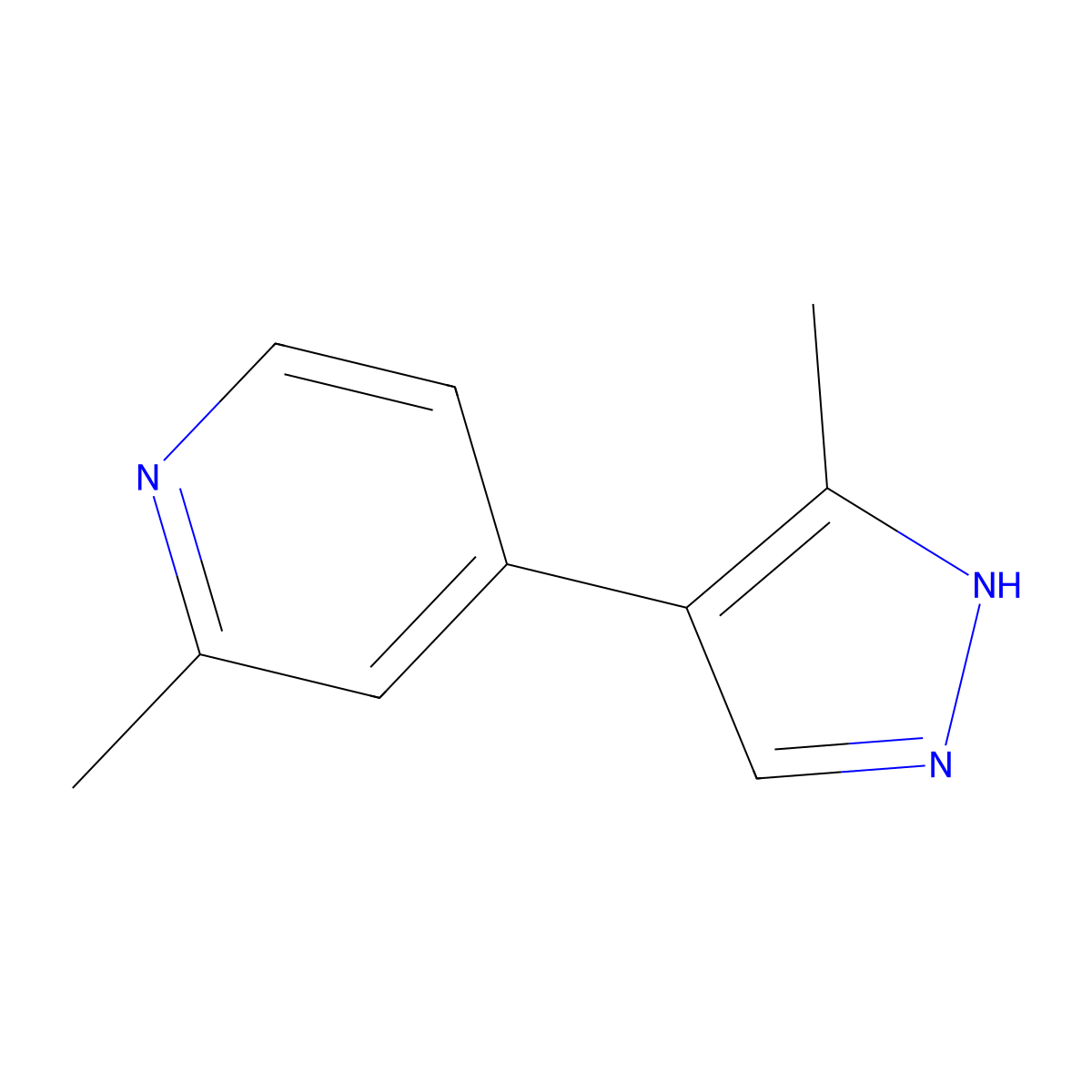 2-Methyl-4-(3-methyl-1H-pyrazol-4-yl)pyridine molecular structure, CAS 76905-98-1