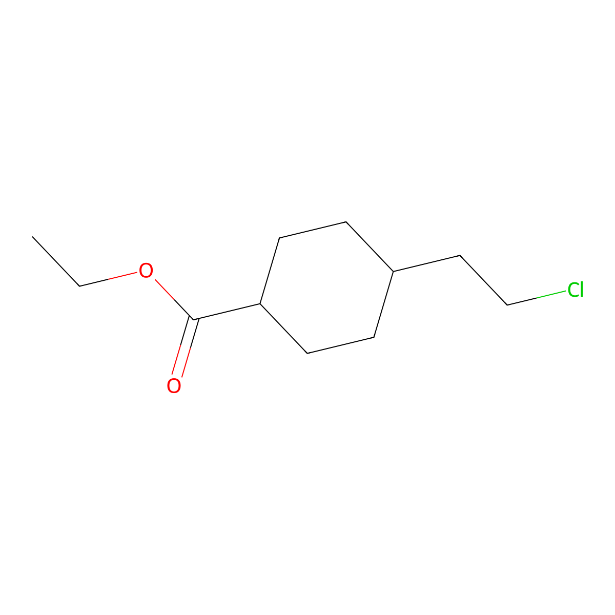 Ethyl 4-(2-chloroethyl)cyclohexane-1-carboxylate molecular structure, CAS 76906-71-3