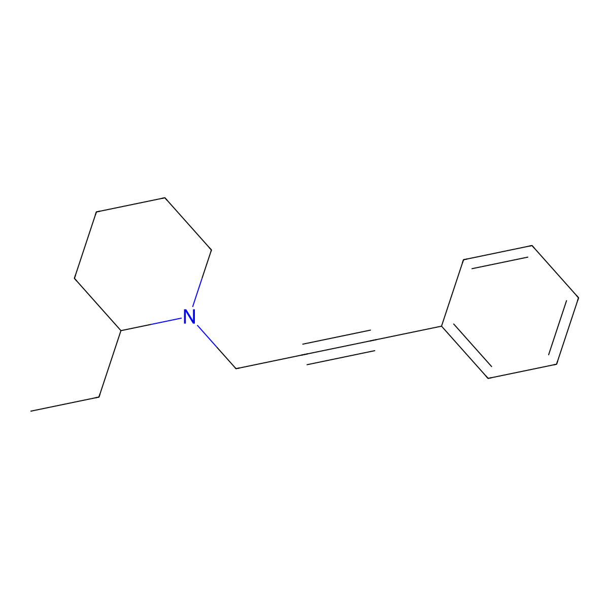 2-Ethyl-1-(3-phenyl-2-propyn-1-yl)piperidine molecular structure, CAS 769116-64-5