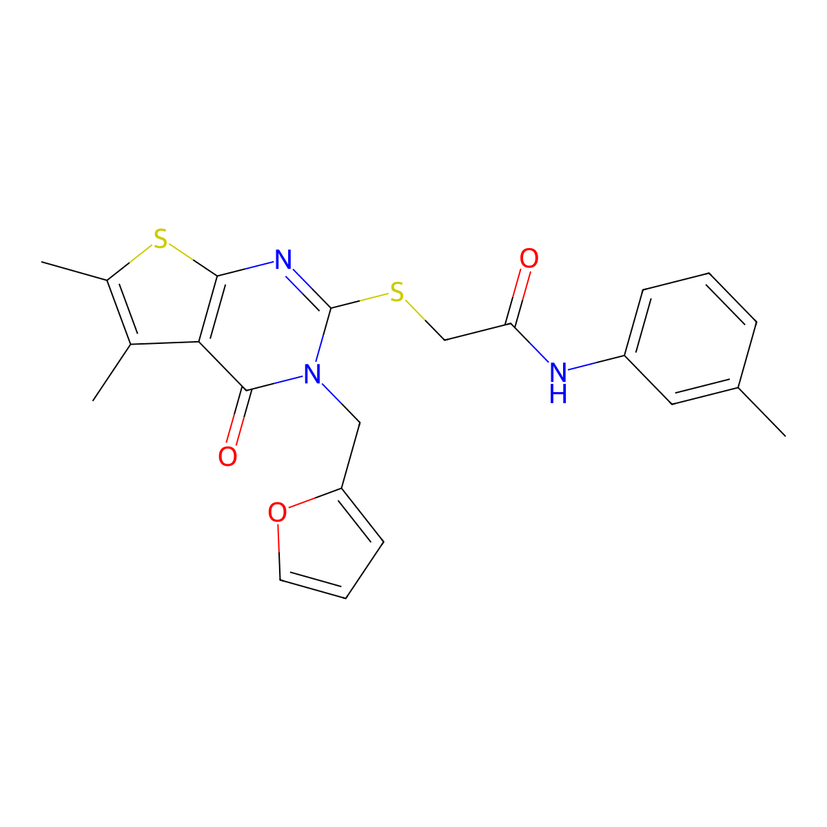 2-{[3-(furan-2-ylmethyl)-5,6-dimethyl-4-oxo-3,4-dihydrothieno[2,3-d]pyrimidin-2-yl]sulfanyl}-N-(3-methylphenyl)acetamide molecular structure, CAS 769133-23-5