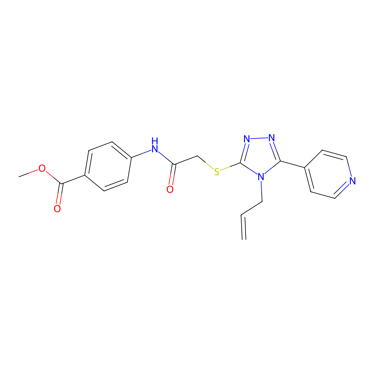 methyl 4-[({[4-(prop-2-en-1-yl)-5-(pyridin-4-yl)-4H-1,2,4-triazol-3-yl]sulfanyl}acetyl)amino]benzoate molecular structure, CAS 769133-48-4