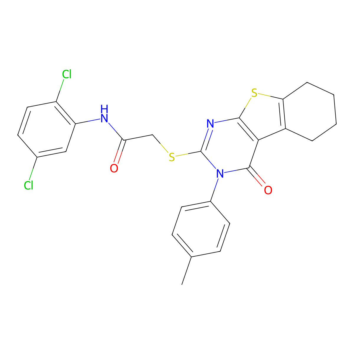 N-(2,5-dichlorophenyl)-2-{[3-(4-methylphenyl)-4-oxo-3,4,5,6,7,8-hexahydro[1]benzothieno[2,3-d]pyrimidin-2-yl]sulfanyl}acetamide molecular structure, CAS 769139-93-7