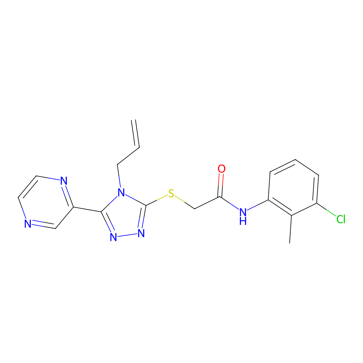 N-(3-chloro-2-methylphenyl)-2-{[4-(prop-2-en-1-yl)-5-(pyrazin-2-yl)-4H-1,2,4-triazol-3-yl]sulfanyl}acetamide molecular structure, CAS 769140-49-0