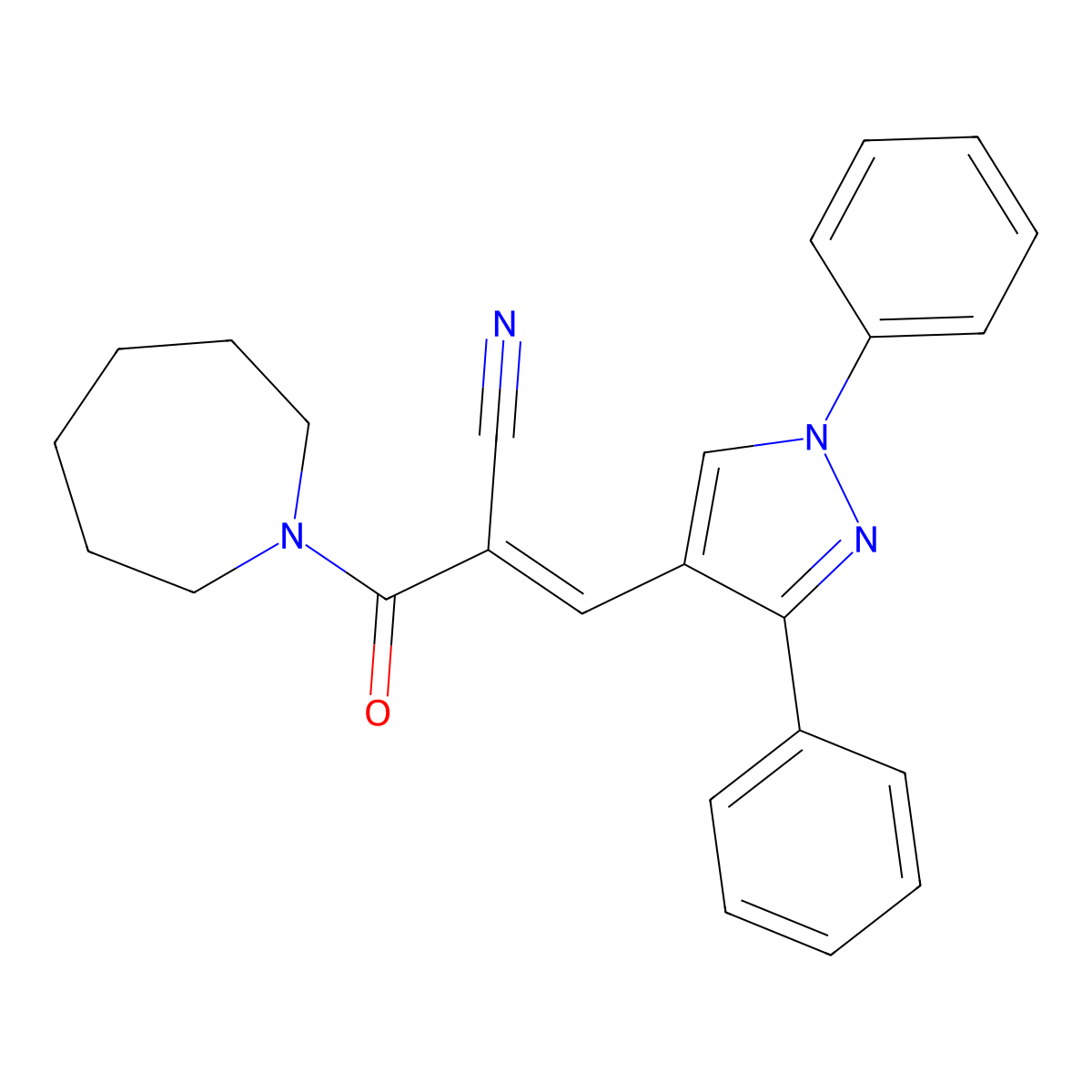 2-(1-Azepanylcarbonyl)-3-(1,3-diphenyl-1H-pyrazol-4-YL)acrylonitrile molecular structure, CAS 769143-82-0