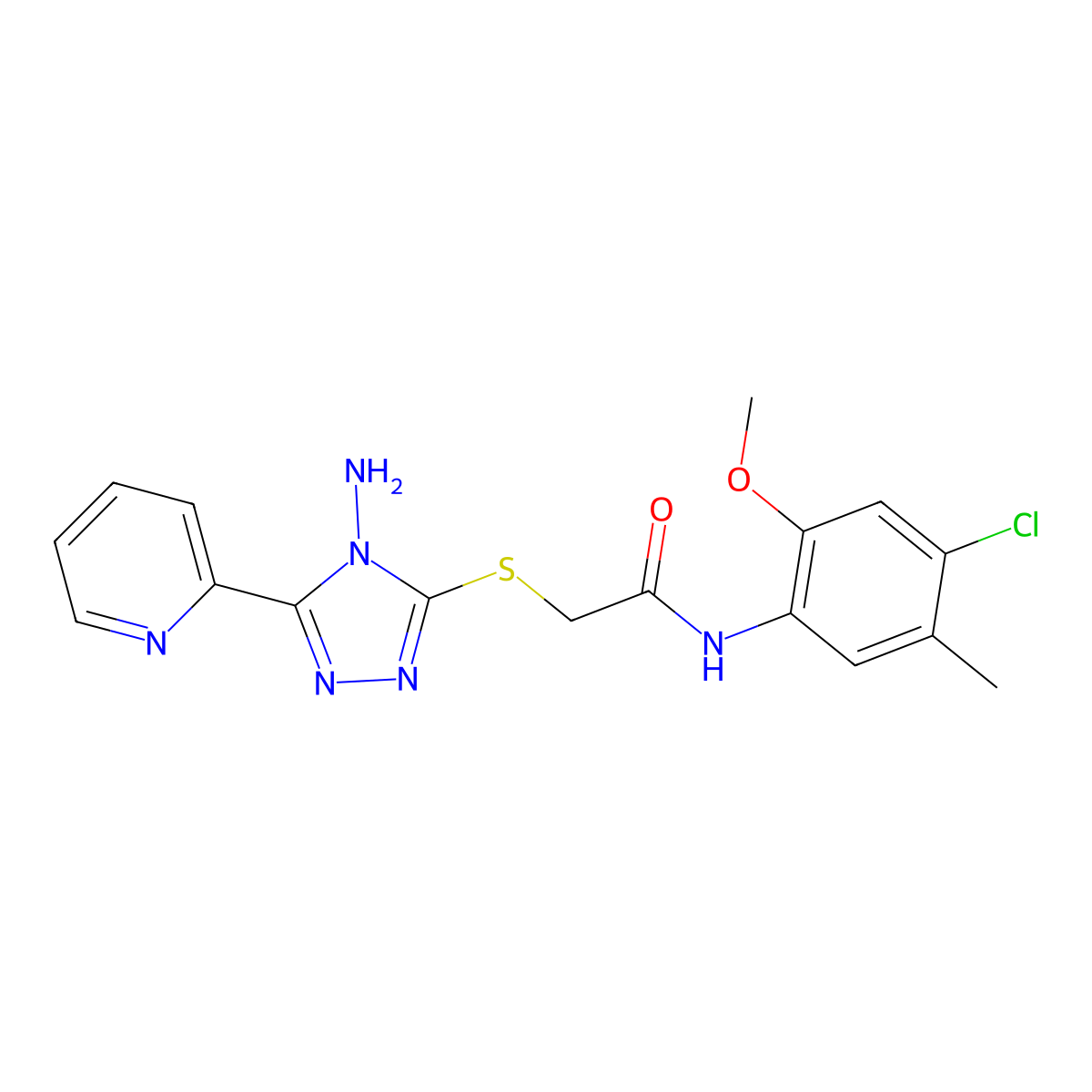2-{[4-amino-5-(pyridin-2-yl)-4H-1,2,4-triazol-3-yl]sulfanyl}-N-(4-chloro-2-methoxy-5-methylphenyl)acetamide molecular structure, CAS 769144-65-2