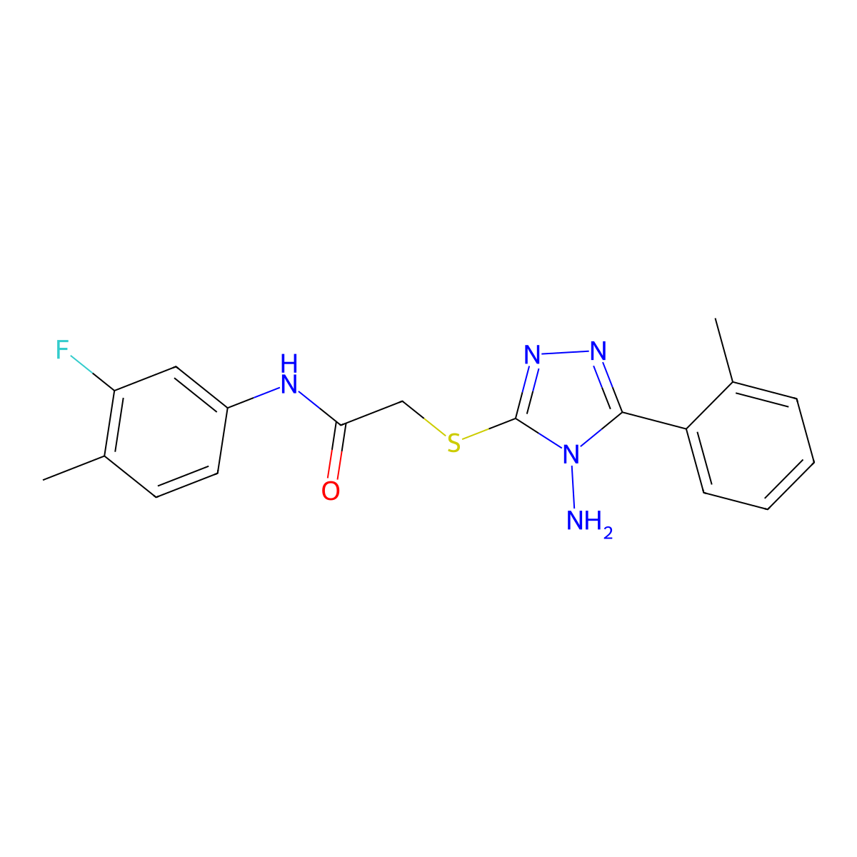 2-[4-amino-5-(2-methylphenyl)(1,2,4-triazol-3-ylthio)]-N-(3-fluoro-4-methylphe nyl)acetamide molecular structure, CAS 769161-29-7