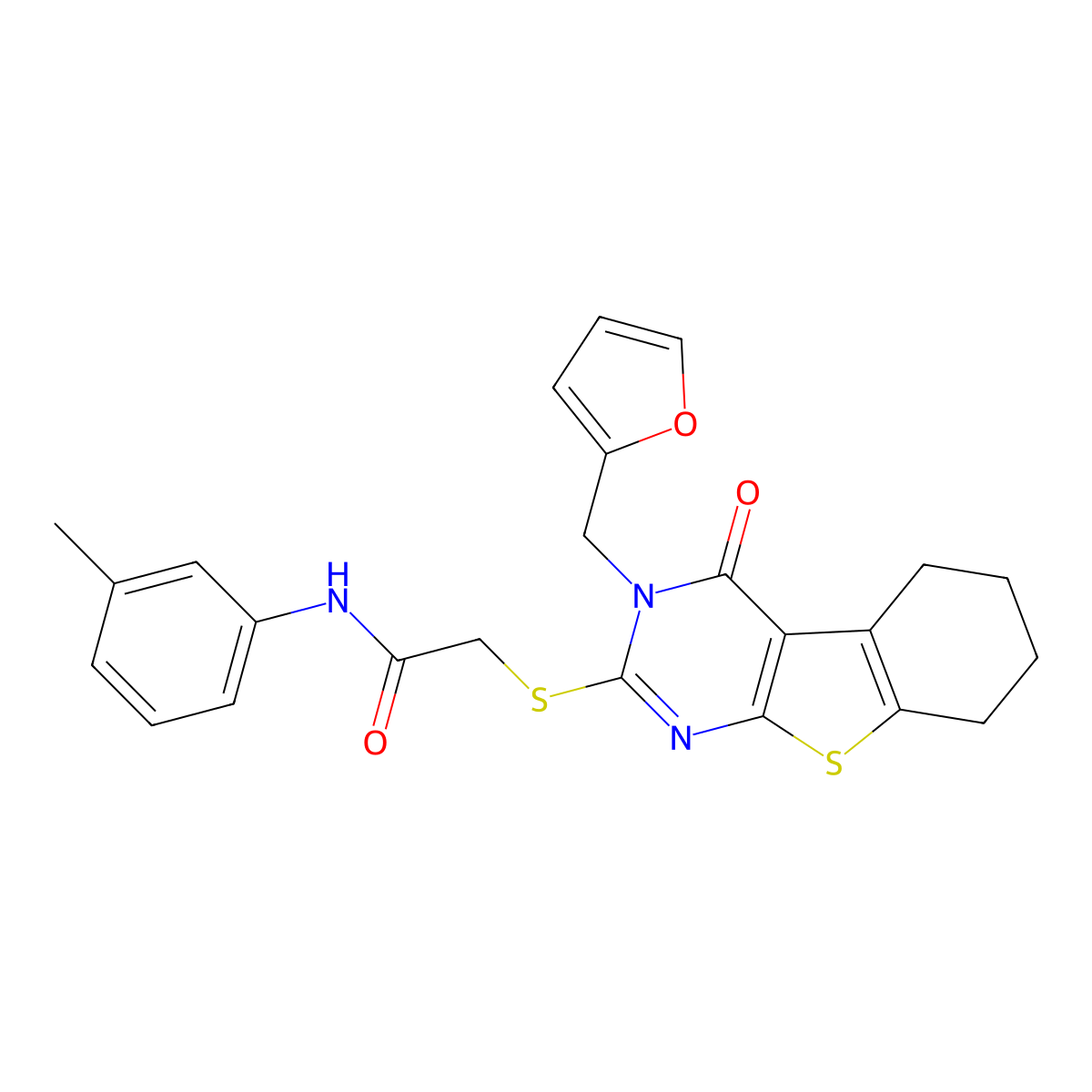 2-{[3-(furan-2-ylmethyl)-4-oxo-3,4,5,6,7,8-hexahydro[1]benzothieno[2,3-d]pyrimidin-2-yl]sulfanyl}-N-(3-methylphenyl)acetamide molecular structure, CAS 769165-69-7