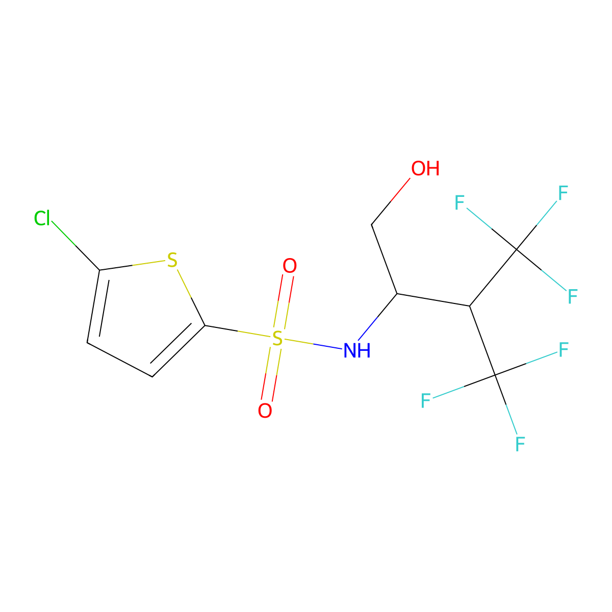 5-chloro-N-[4,4,4-trifluoro-1-hydroxy-3-(trifluoromethyl)butan-2-yl]thiophene-2-sulfonamide molecular structure, CAS 769169-25-7