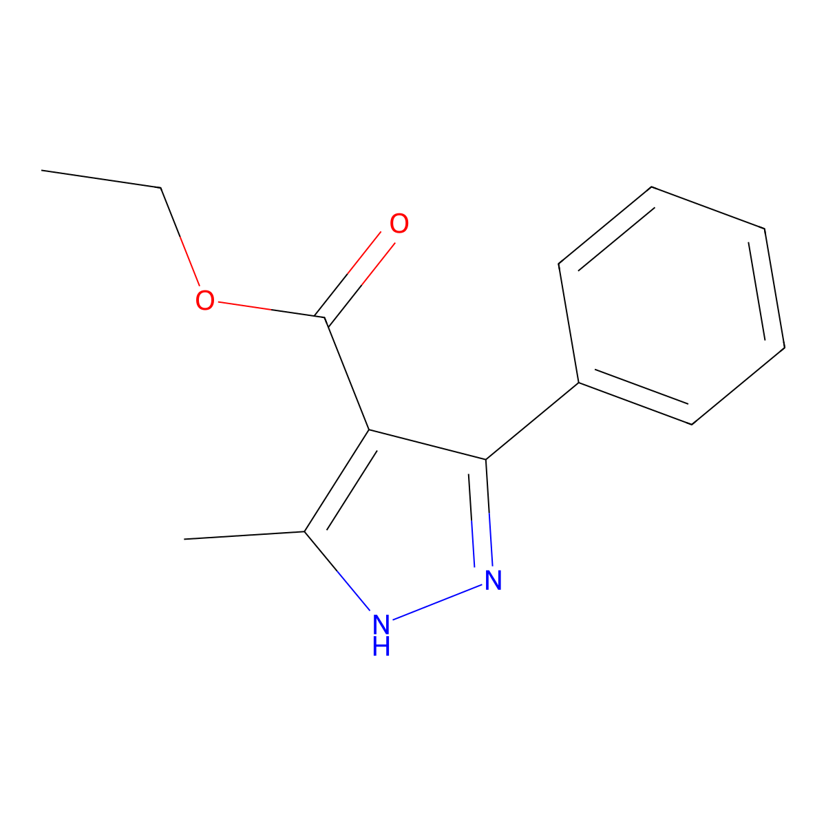 Ethyl 3-methyl-5-phenyl-1H-pyrazole-4-carboxylate molecular structure, CAS 76923-16-5