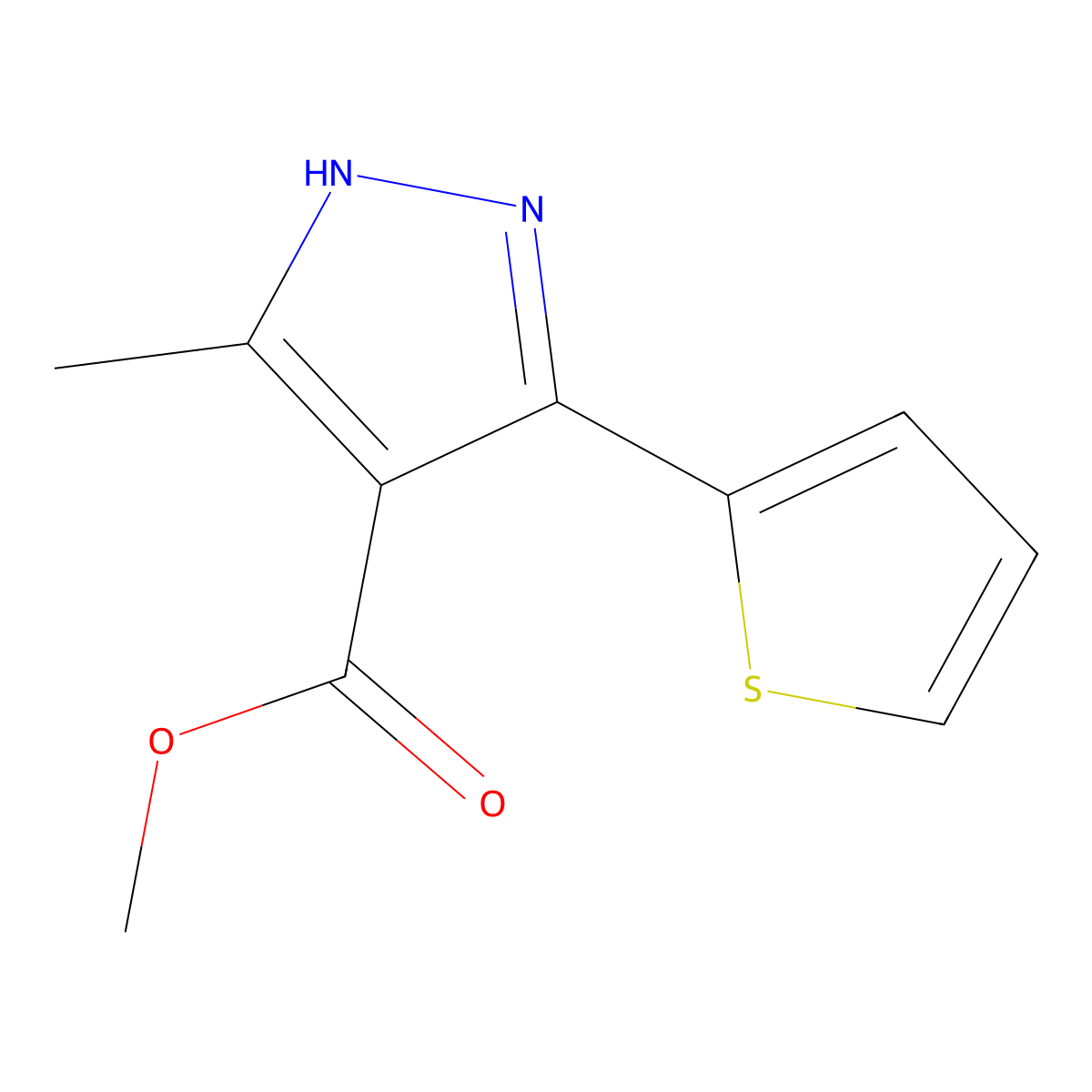 Methyl 3-Methyl-5-(Thiophen-2-Yl)-1H-Pyrazole-4-Carboxylate molecular structure, CAS 76923-35-8