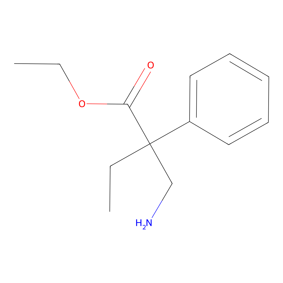 Ethyl 2-(aminomethyl)-2-phenylbutanoate molecular structure, CAS 76938-81-3