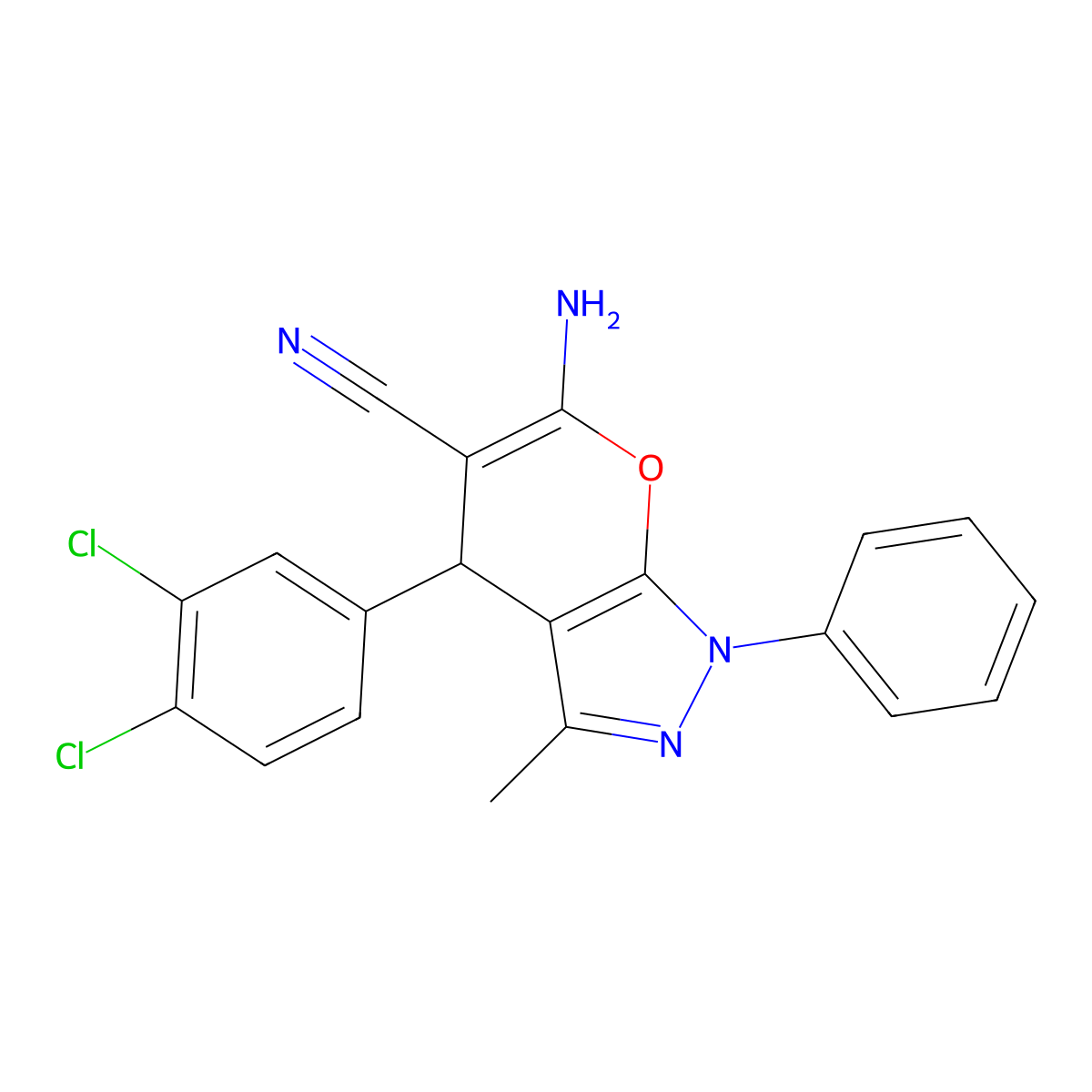 6-Amino-4-(3,4-dichlorophenyl)-1,4-dihydro-3-methyl-1-phenylpyrano[2,3-c]pyrazole-5-carbonitrile molecular structure, CAS 76973-36-9