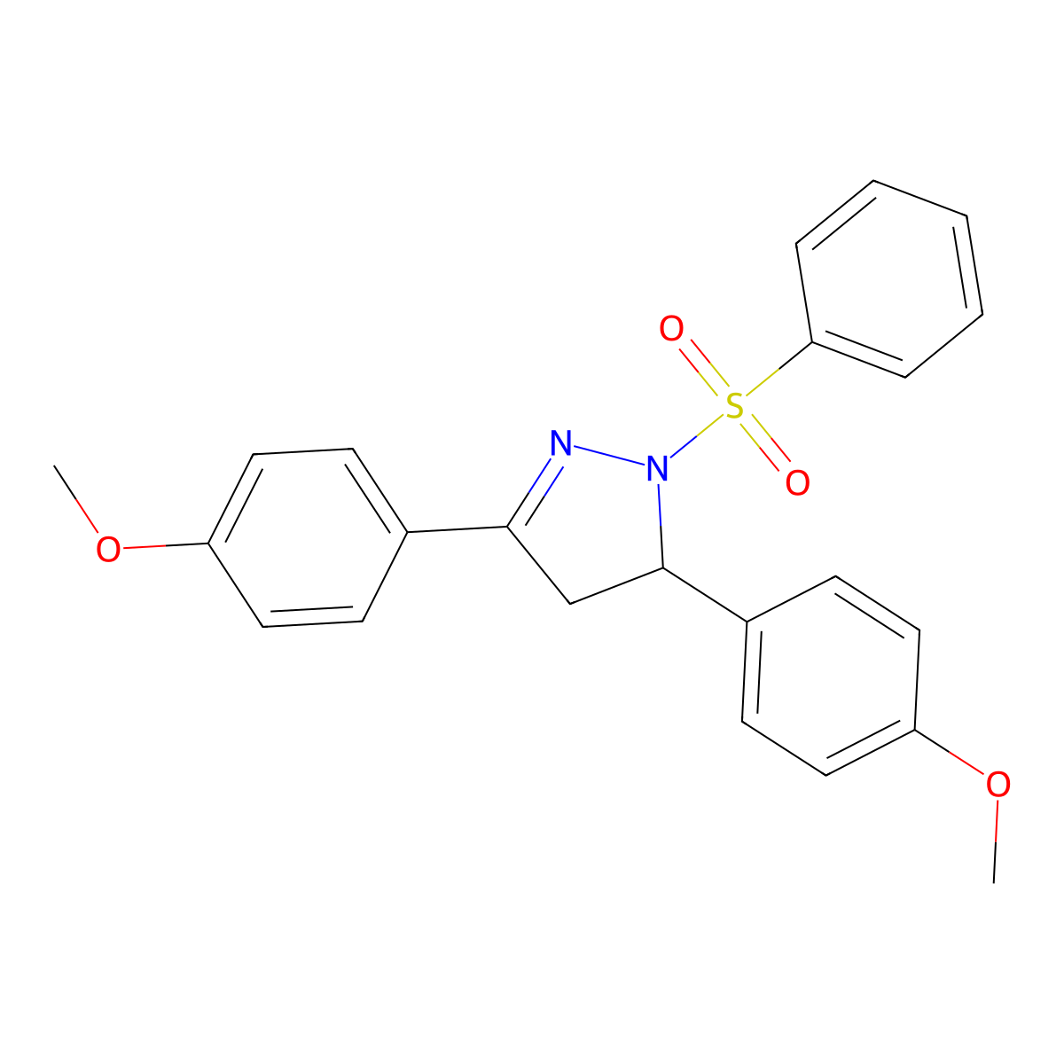 3,5-bis(4-methoxyphenyl)-1-(phenylsulfonyl)-4,5-dihydro-1H-pyrazole molecular structure, CAS 76973-47-2