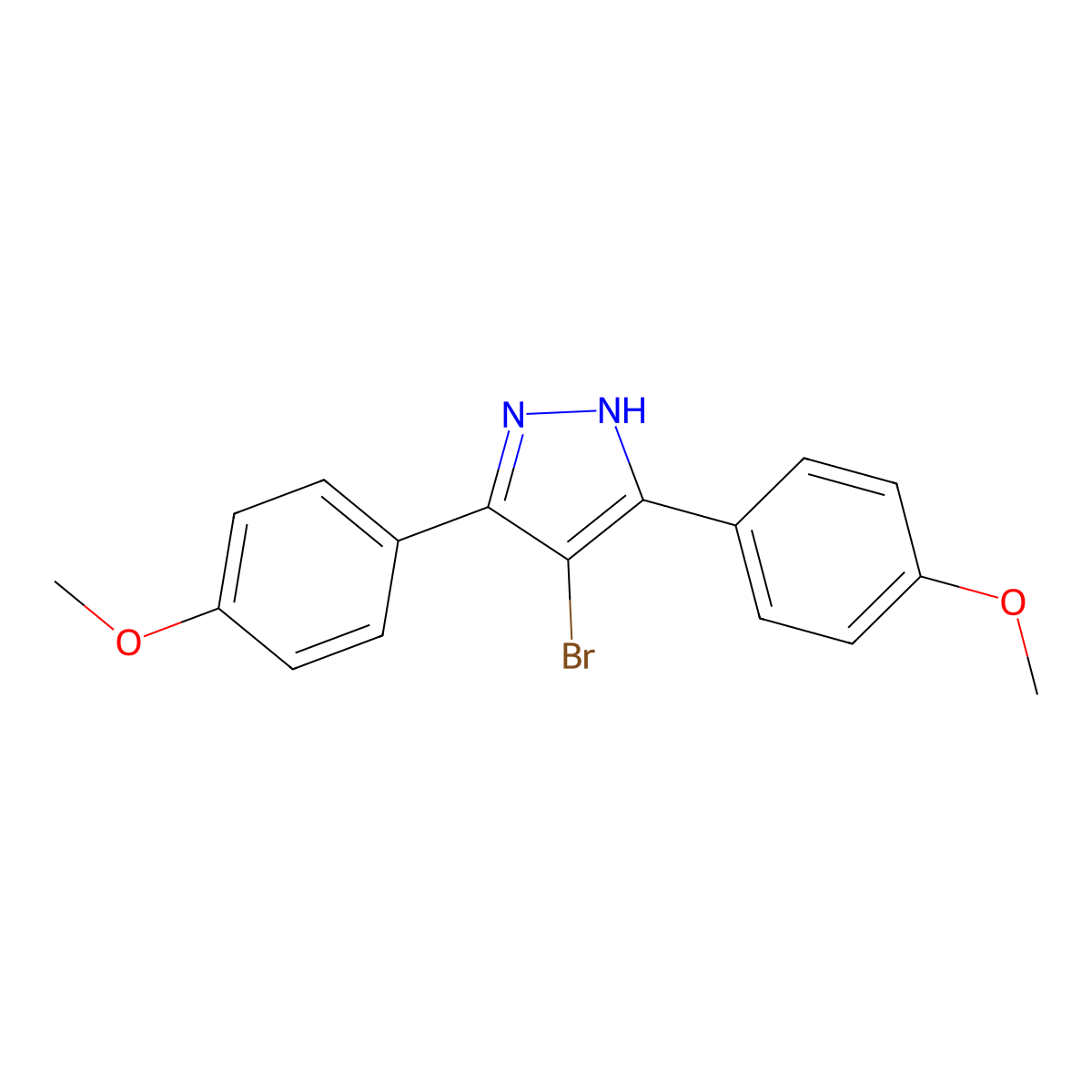 4-bromo-3,5-bis(4-methoxyphenyl)-1H-pyrazole molecular structure, CAS 76973-57-4