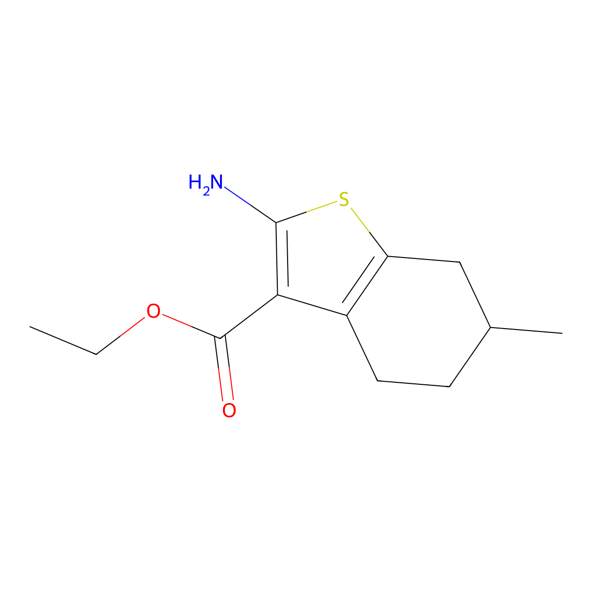 Ethyl 2-amino-6-methyl-4,5,6,7-tetrahydro-1-benzothiophene-3-carboxylate molecular structure, CAS 76981-71-0