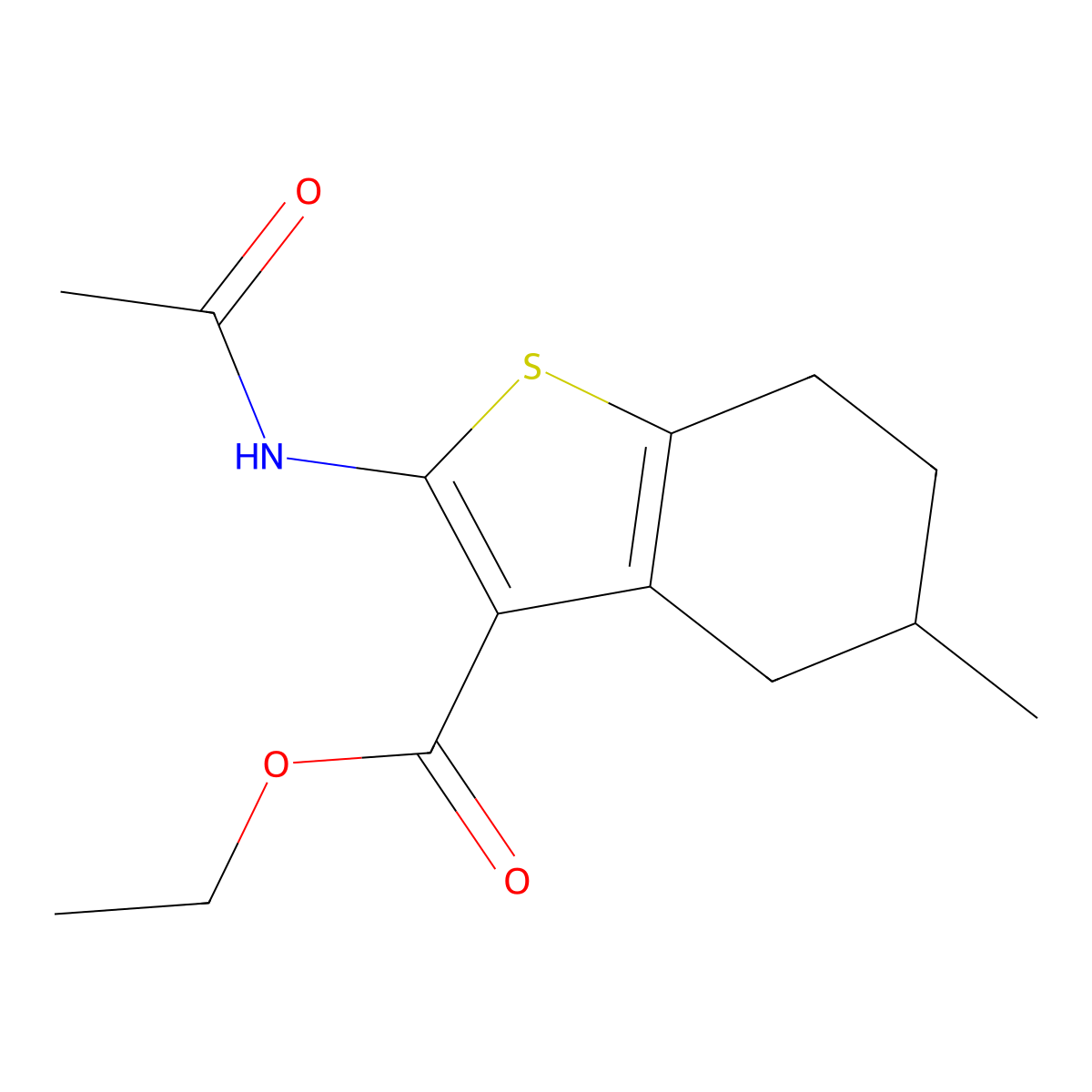 Ethyl 2-acetamido-5-methyl-4,5,6,7-tetrahydro-1-benzothiophene-3-carboxylate molecular structure, CAS 76981-72-1