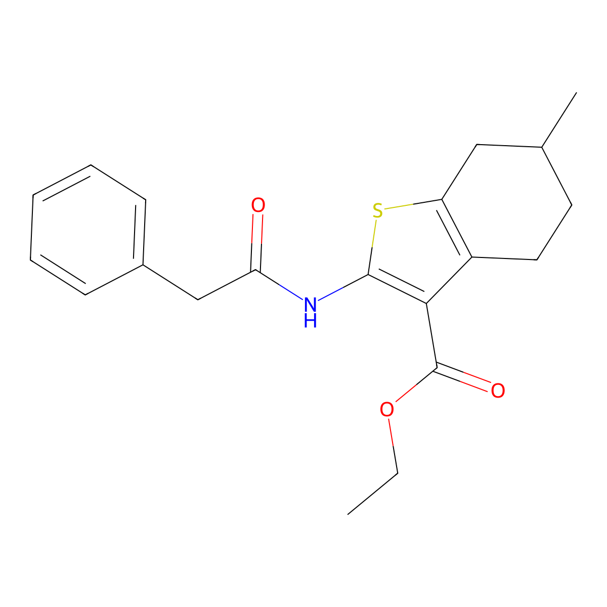 Ethyl 4,5,6,7-tetrahydro-6-methyl-2-((2-phenylacetyl)amino)benzo(b)thiophene-3-carboxylate molecular structure, CAS 76981-75-4