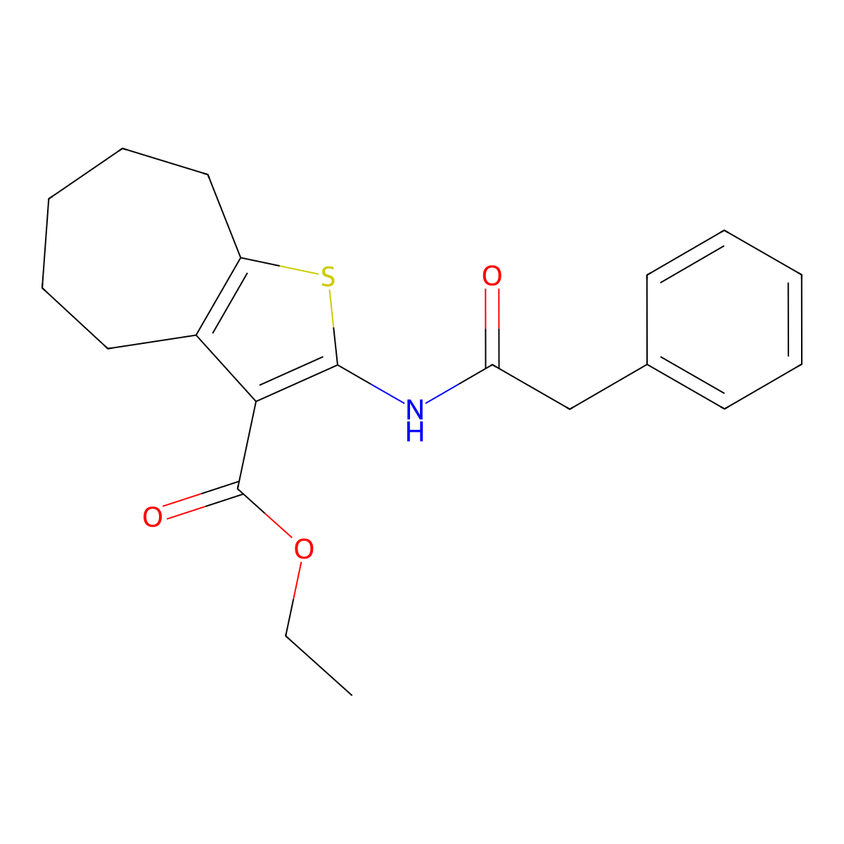 ethyl 2-[(2-phenylacetyl)amino]-5,6,7,8-tetrahydro-4H-cyclohepta[b]thiophene-3-carboxylate molecular structure, CAS 76981-76-5
