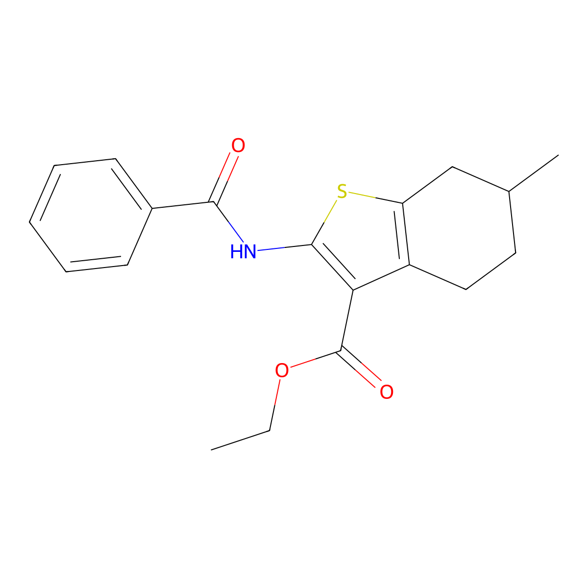 Ethyl 2-benzamido-6-methyl-4,5,6,7-tetrahydro-1-benzothiophene-3-carboxylate molecular structure, CAS 76981-82-3