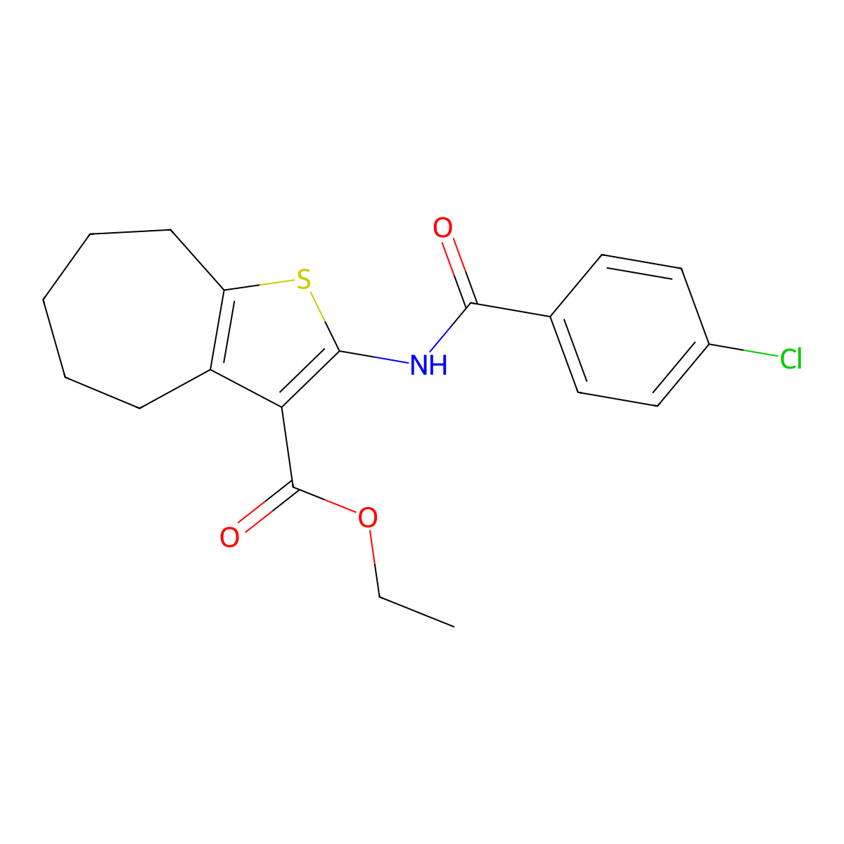 ethyl 2-[(4-chlorobenzoyl)amino]-5,6,7,8-tetrahydro-4H-cyclohepta[b]thiophene-3-carboxylate molecular structure, CAS 76981-85-6