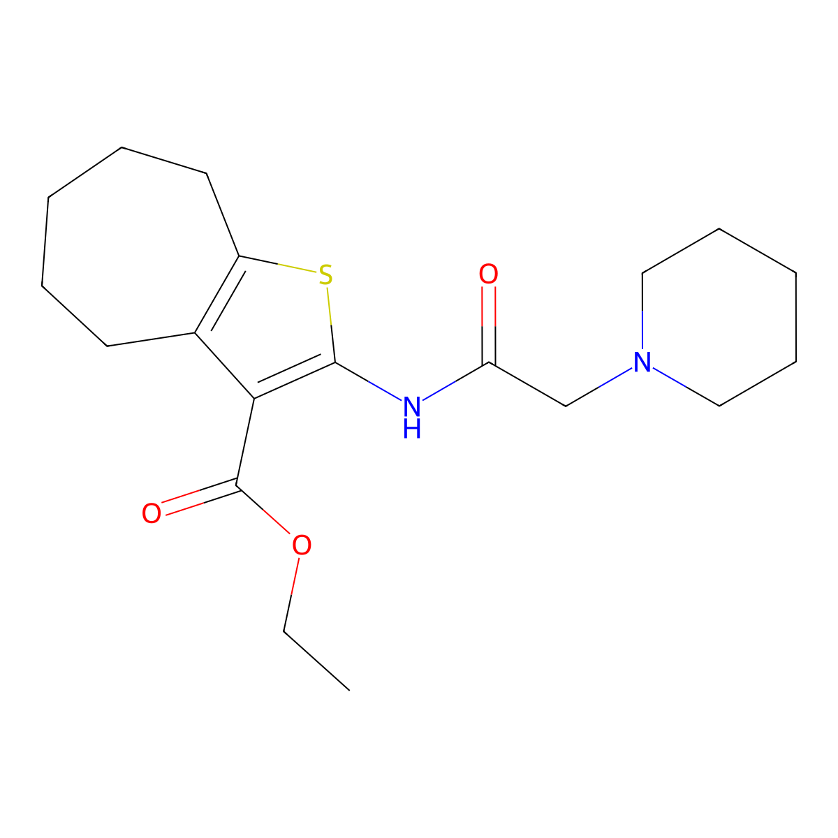 ethyl 2-[2-(piperidin-1-yl)acetamido]-4H,5H,6H,7H,8H-cyclohepta[b]thiophene-3-carboxylate molecular structure, CAS 76981-91-4