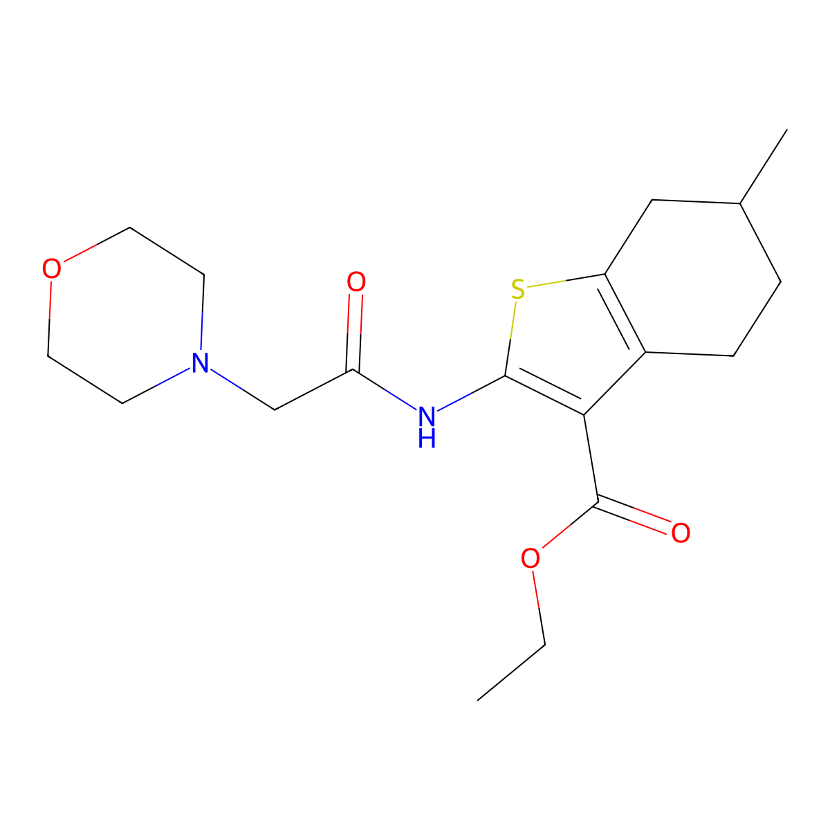 Benzo(b)thiophene-3-carboxylic acid, 4,5,6,7-tetrahydro-6-methyl-2-((4-morpholinylacetyl)amino)-, ethyl ester molecular structure, CAS 76981-93-6