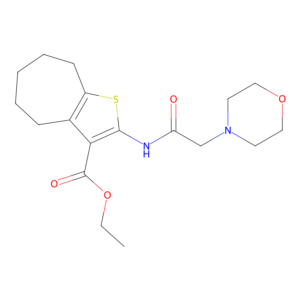 ethyl 2-[(morpholin-4-ylacetyl)amino]-5,6,7,8-tetrahydro-4H-cyclohepta[b]thiophene-3-carboxylate molecular structure, CAS 76981-94-7