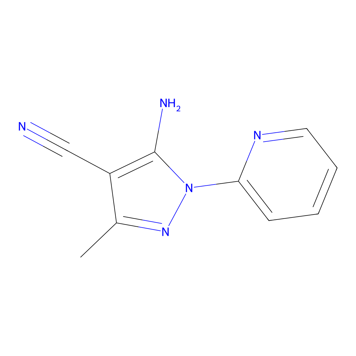 5-amino-3-methyl-1-(2-pyridinyl)-1H-pyrazole-4-carbonitrile molecular structure, CAS 76982-32-6