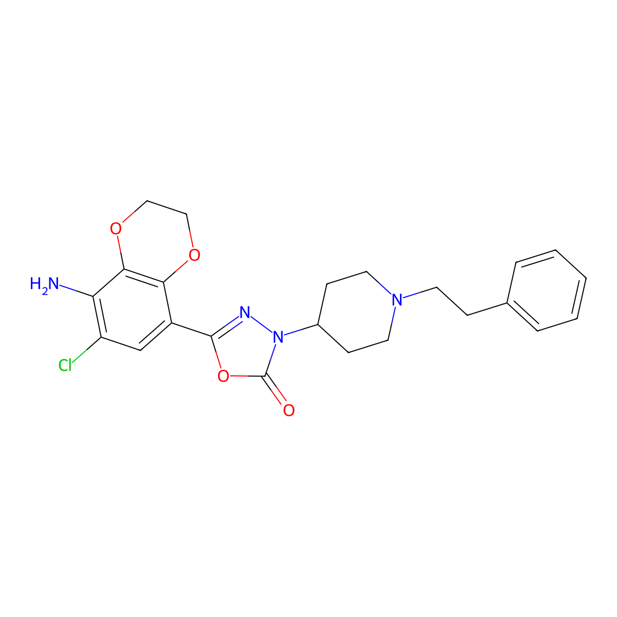 5-(8-Amino-7-chloro-2,3-dihydro-1,4-benzodioxin-5-yl)-3-(1-(2-phenylethyl)-4-piperidinyl)-1,3,4-oxadiazol-2(3H)-one molecular structure, CAS 769901-96-4