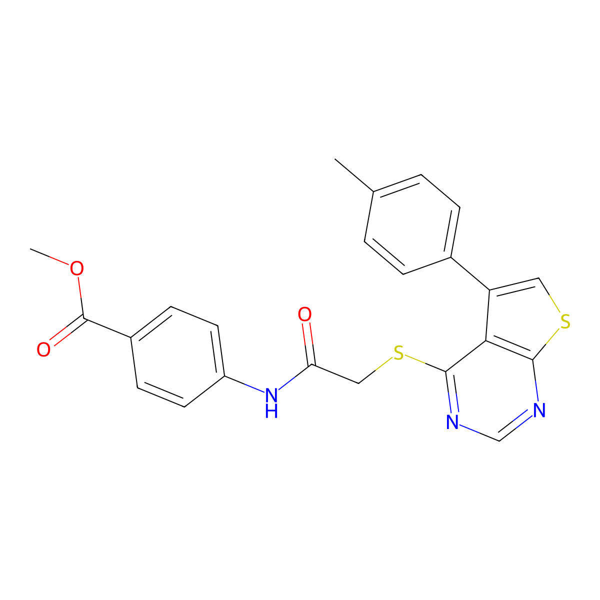 Methyl 4-[({[5-(4-methylphenyl)thieno[2,3-d]pyrimidin-4-yl]sulfanyl}acetyl)amino]benzoate molecular structure, CAS 769925-19-1
