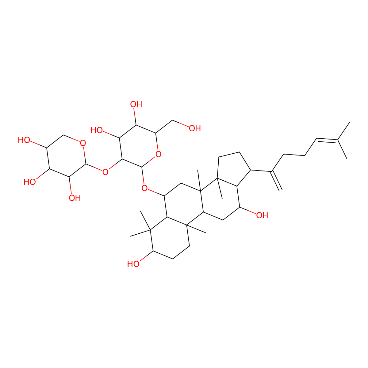 2-[2-[[3,12-dihydroxy-4,4,8,10,14-pentamethyl-17-(6-methylhepta-1,5-dien-2-yl)-2,3,5,6,7,9,11,12,13,15,16,17-dodecahydro-1H-cyclopenta[a]phenanthren-6-yl]oxy]-4,5-dihydroxy-6-(hydroxymethyl)oxan-3-yl]oxyoxane-3,4,5-triol molecular structure, CAS 769932-34-5