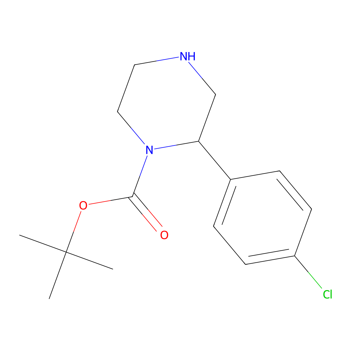 Tert-butyl 2-(4-chlorophenyl)piperazine-1-carboxylate molecular structure, CAS 769944-39-0