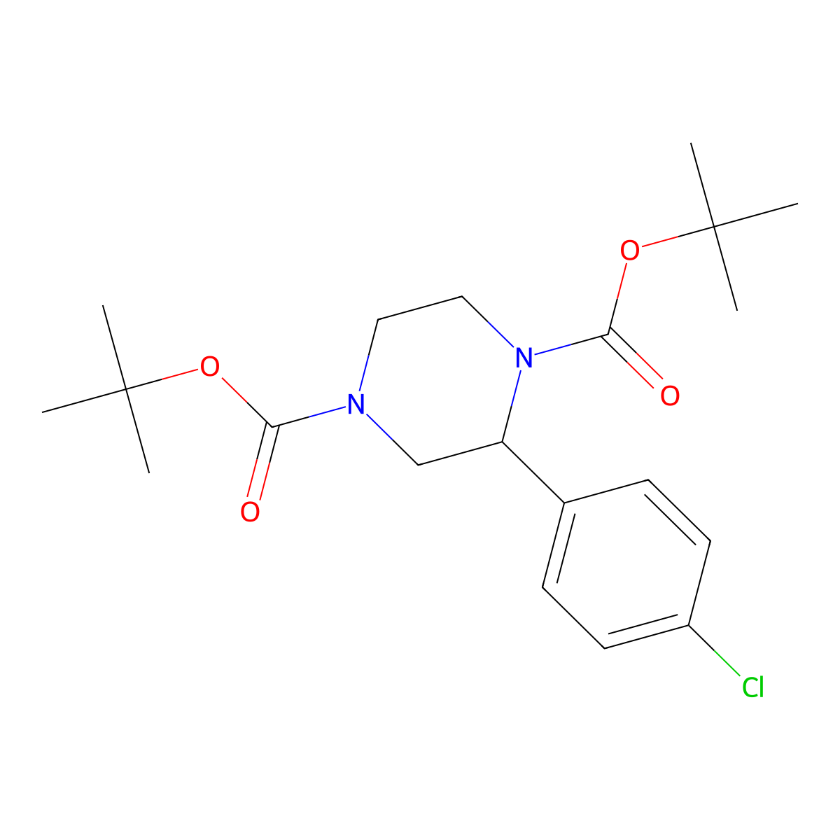 (R)-1,4-di(tert-butoxycarbonyl)-2-(4-chlorophenyl)piperazine molecular structure, CAS 769944-52-7