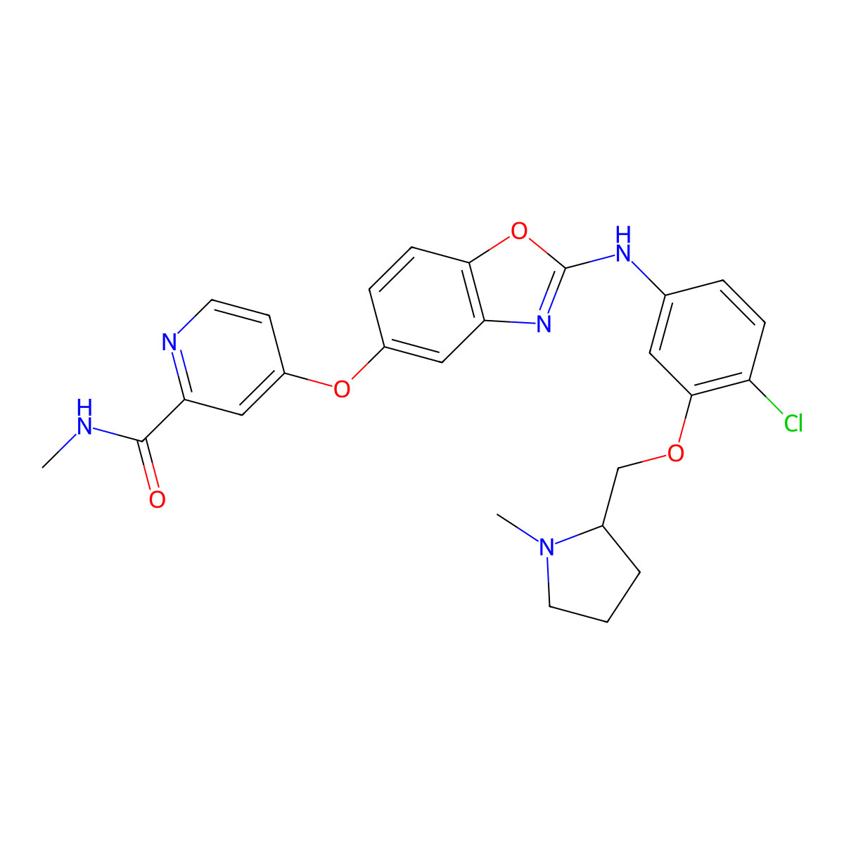 4-({2-[(4-chloro-3-{[(2S)-1-methylpyrrolidin-2-yl]methoxy}phenyl)amino]-1,3-benzoxazol-5-yl}oxy)-N-methylpyridine-2-carboxamide molecular structure, CAS 769960-39-6
