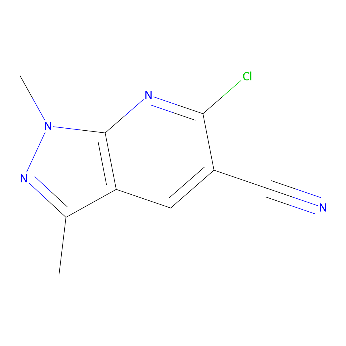 6-chloro-1,3-dimethyl-1H-pyrazolo[3,4-b]pyridine-5-carbonitrile molecular structure, CAS 769971-54-2