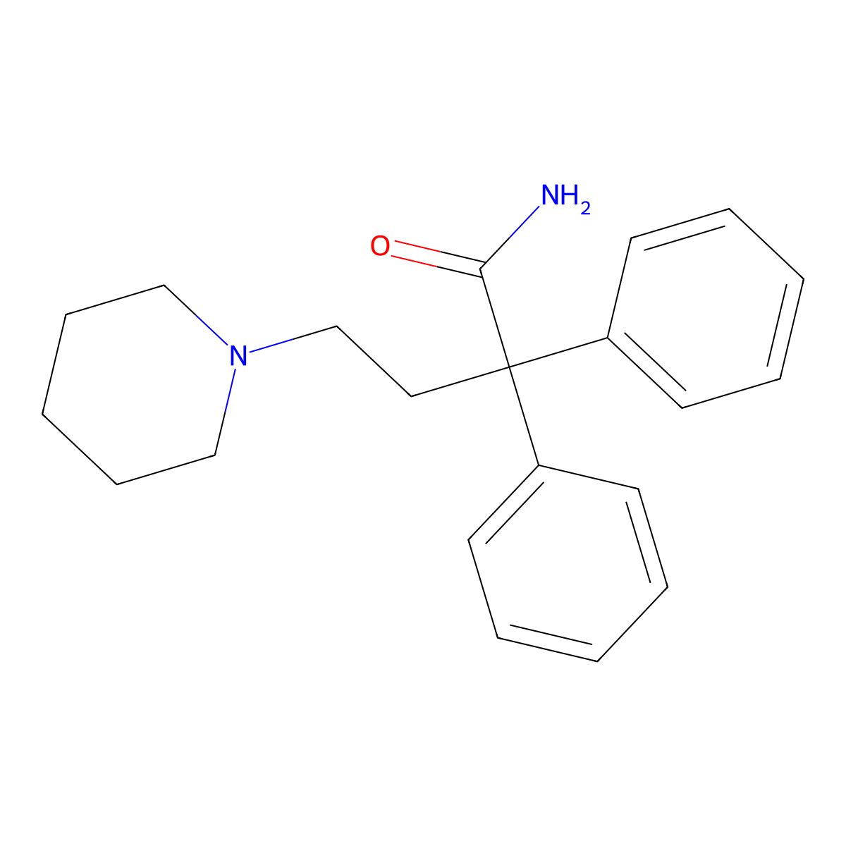 alpha,alpha-Diphenyl-1-piperidinebutanamide molecular structure, CAS 77-01-0