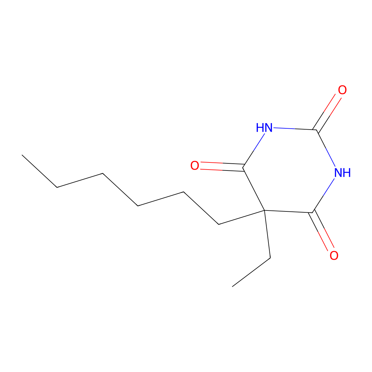 5-Ethyl-5-hexyl-2,4,6(1H,3H,5H)-pyrimidinetrione molecular structure, CAS 77-30-5