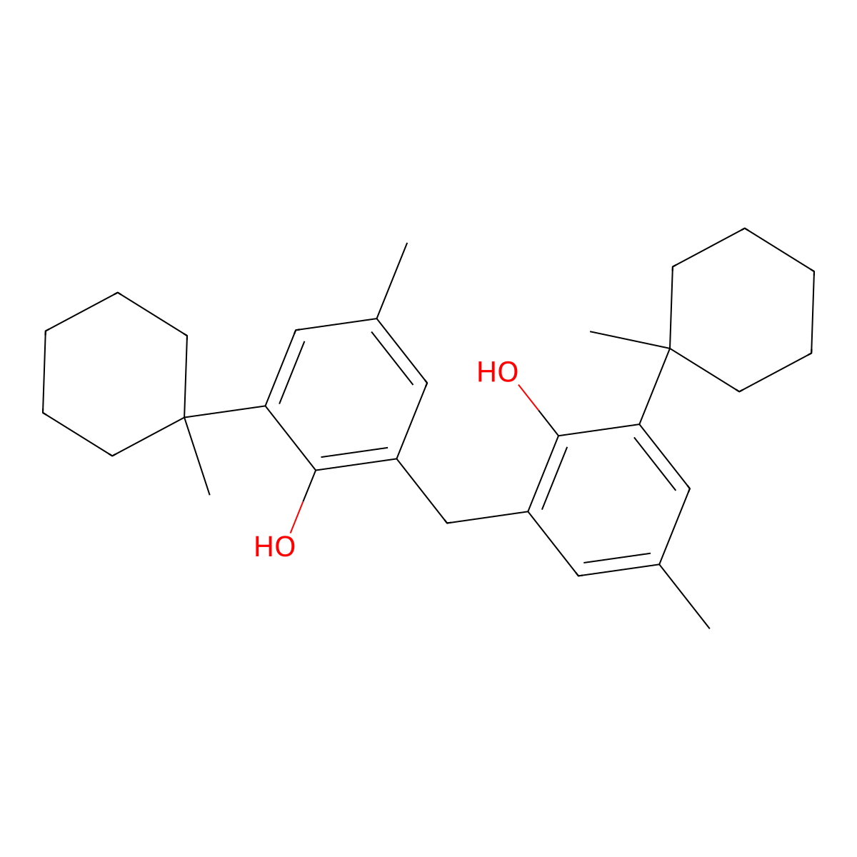 2,2'-Methylenebis(6-(1-methylcyclohexyl)-p-cresol) molecular structure, CAS 77-62-3
