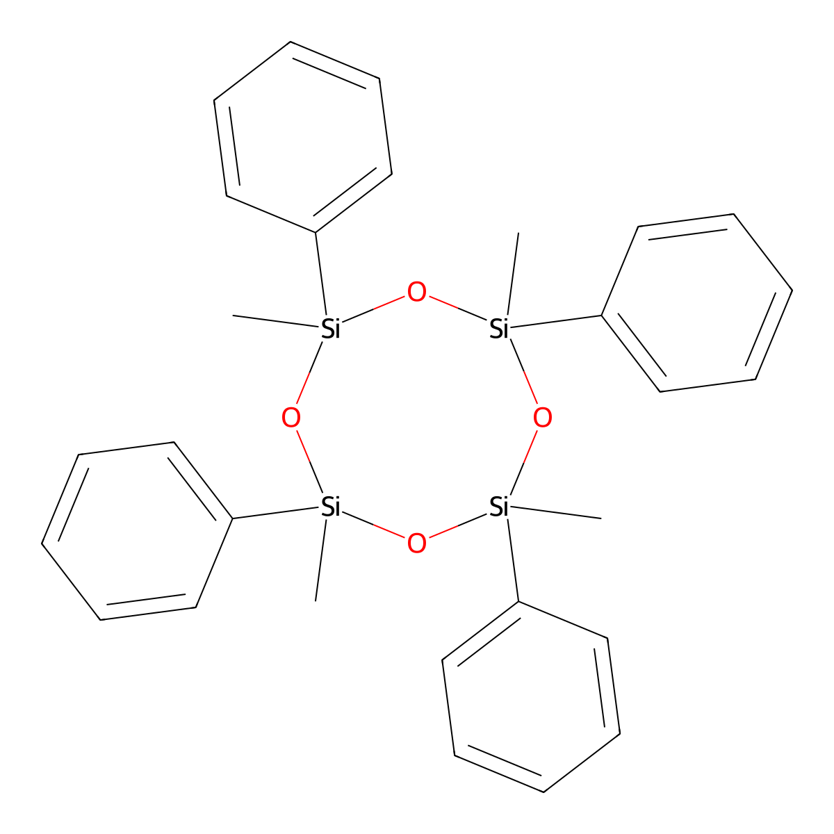 2,4,6,8-Tetramethyl-2,4,6,8-tetraphenylcyclotetrasiloxane molecular structure, CAS 77-63-4