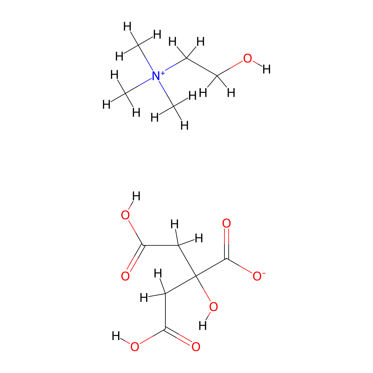 Choline dihydrogen citrate molecular structure, CAS 77-91-8