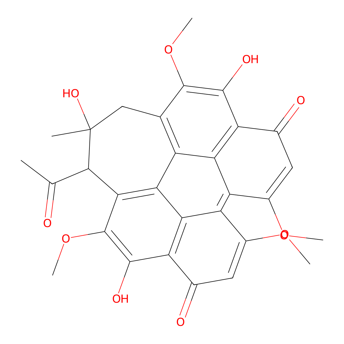 1-Acetyl-2,5,12-trihydroxy-4,8,9,13-tetramethoxy-2-methyl-2,3-dihydro-1H-cyclohepta(ghi)perylene-6,11-dione molecular structure, CAS 77029-83-5
